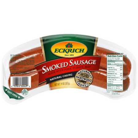 Eckrich Naturally Hardwood Smoked Sausage, Natural Casing, Great for Your Favorite Recipes, Grilling and More, 14 ounces
