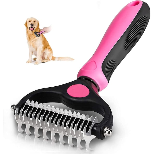 Cepillo para perros y gatos, peine desenredante profesional para perros y cepillo para perros de pelo largo, rastrillo de aseo para perros y gatos, elimina la capa interna de Petspink
