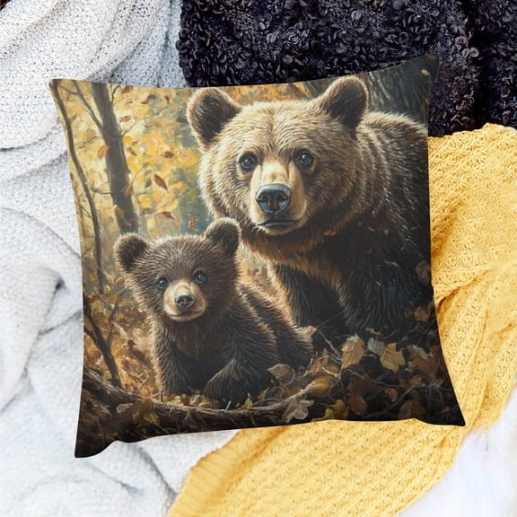 ZFLMY Home Decor Throw Pillows Cover Bear Cub Woods Linen Case for Sofa Couch - Set of 1, Outdoor Use 18x18in