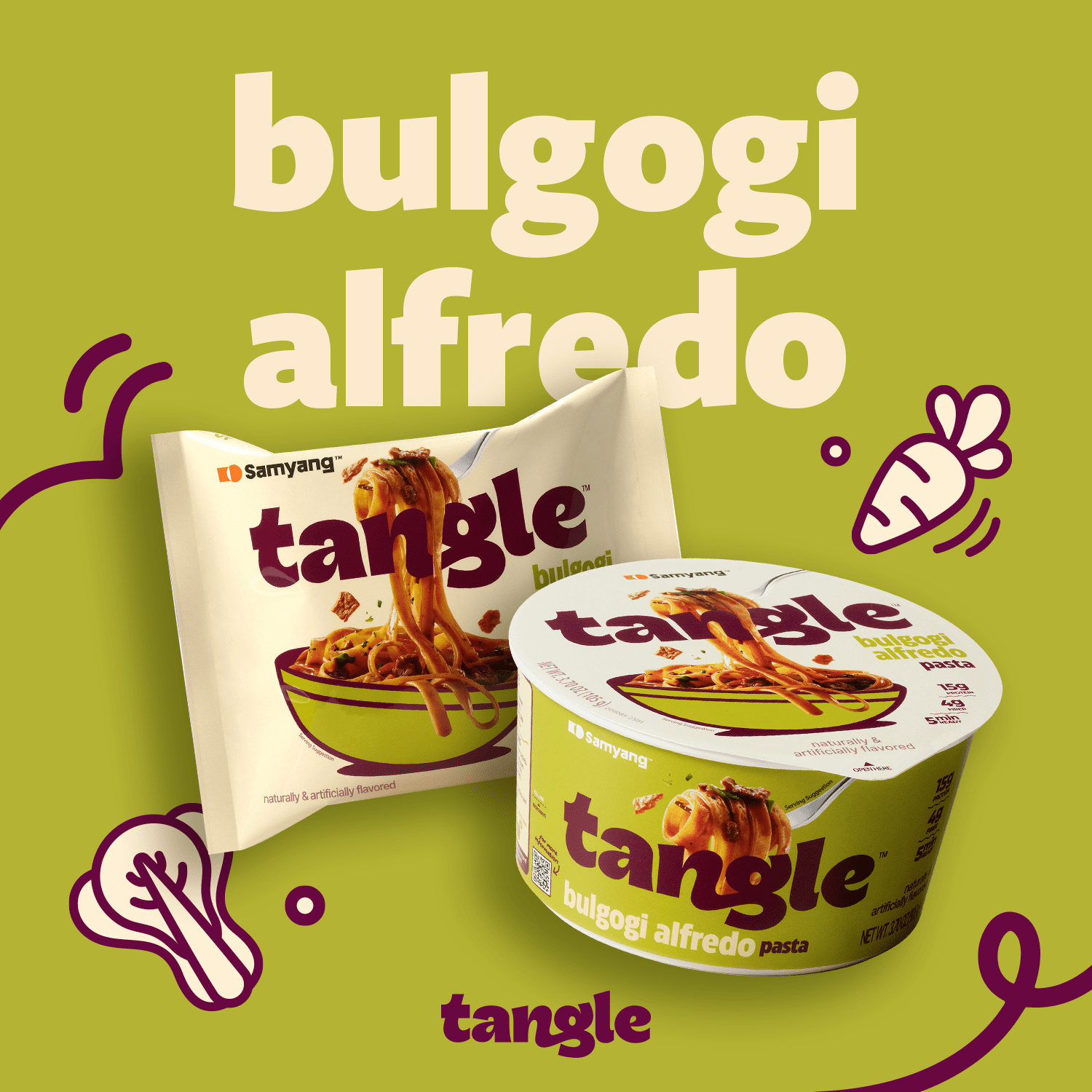 Tangle Instant Pasta Bulgogi Alfredo Flavor, 3.70 oz (105g), 4-Pack