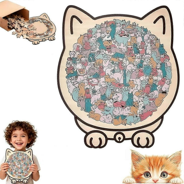 u200bu200b135-Piece Cat Shaped Wooden Jigsaw Puzzle, Cat Outline Design Puzzles for Home Decor & Cat Lovers Giftu200bu200b