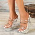thumbnail image 4 of Glass Water Diamond Thick Heel Slope Heel Slippers Women's Summer Waterproof Platform Thick Sole Sexy Versatile Shoes LFD, 4 of 7