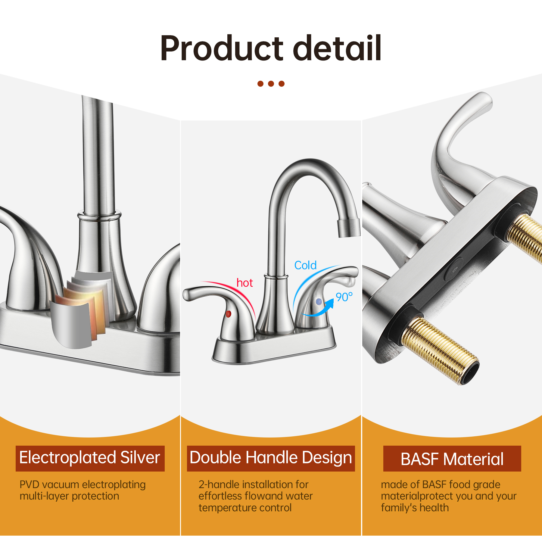 Kede 4-Inch 2-Handle Bathroom Sink Faucet, Brushed Nickel photo 6
