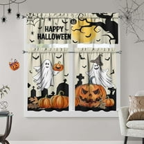 Halloween Kitchen Window Curtains,Ghost Pumpkins Style Cafe Curtains Over Sink,Vintage Witches Bathroom Bedroom Living Room Window Tier and Valance 3 Pieces Set