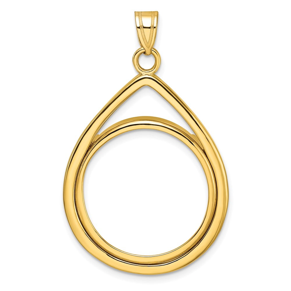 Wideband Distinguished Coin Jewelry 10k Polished Lightweight Teardrop 22.0mm Prong Coin Bezel Pendant