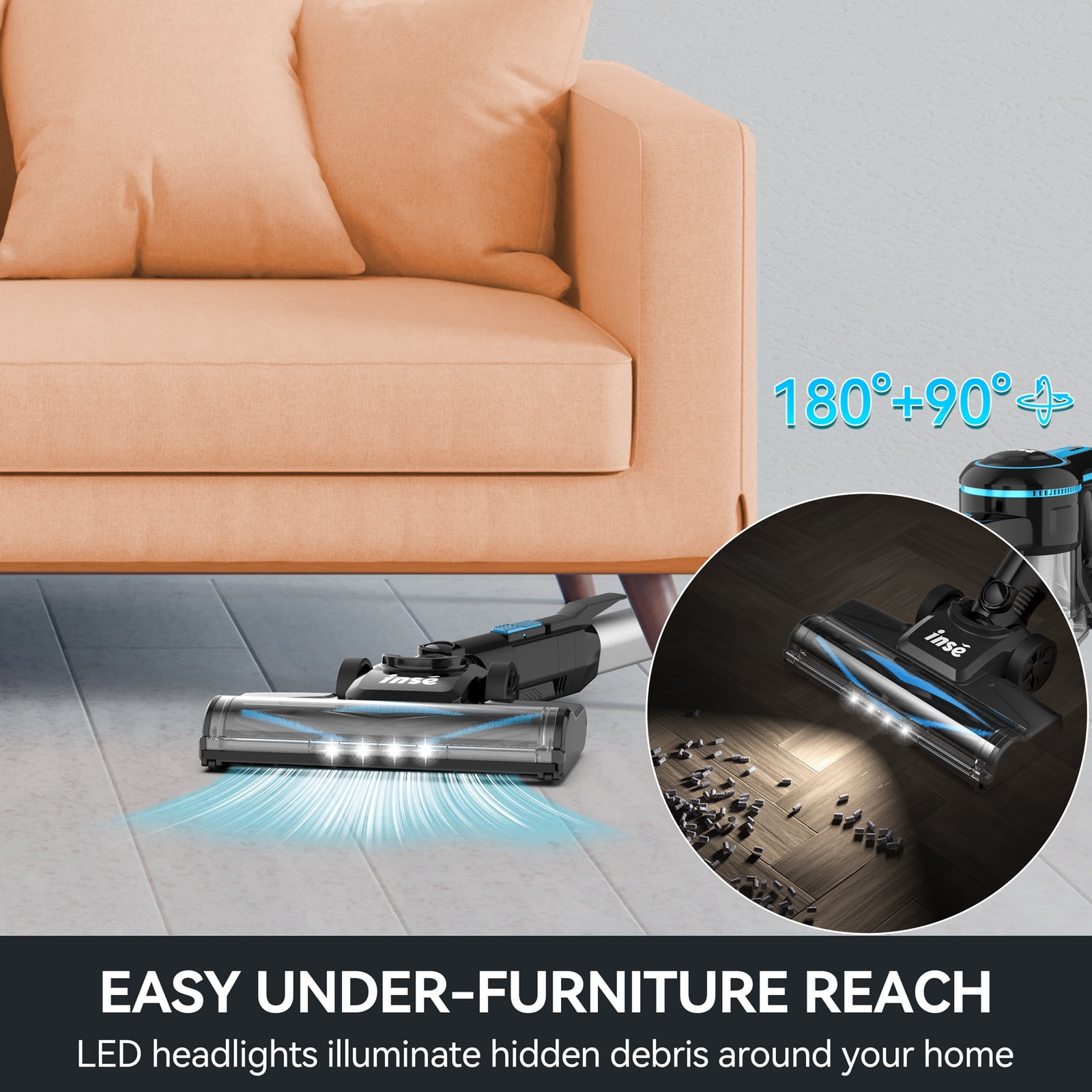 INSE Cordless Vacuum Cleaner for Home,Upgraded 38kPa/50Mins Stick Vacuum Lightweight with Self-Standing,N520