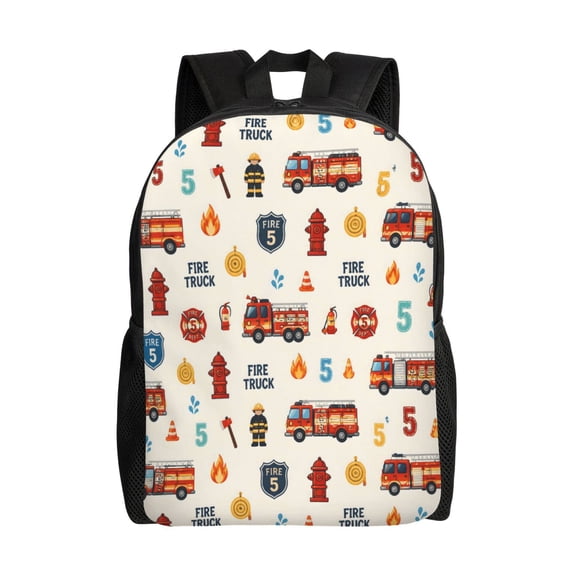 Fire Truck Backpack Full Front Print Travel Laptop Bag for Men and Women