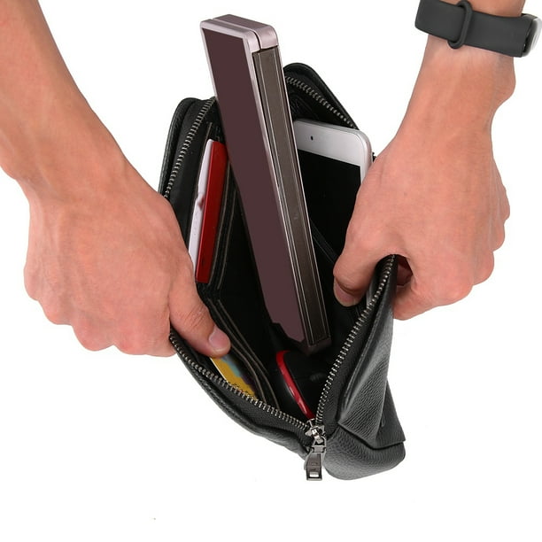 Billetera Inteligente Cartera Inteligente para Hombre con Huella Digital Bolso de Cuero antirrobo de Seguridad con Cremallera para Regalo cargador portatil inteligente Spptty Como se muestra en la des...