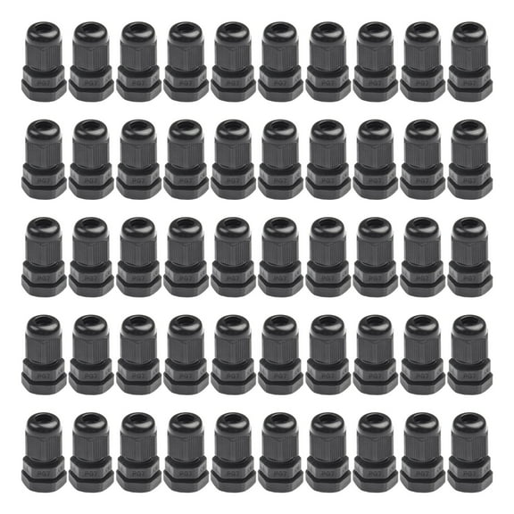 50pcs PG7 Cable Glands Black Nylon Waterproof Strain Relief Cord Grip Cable Gland With Gasket Cable Connector For 13-13.5mm