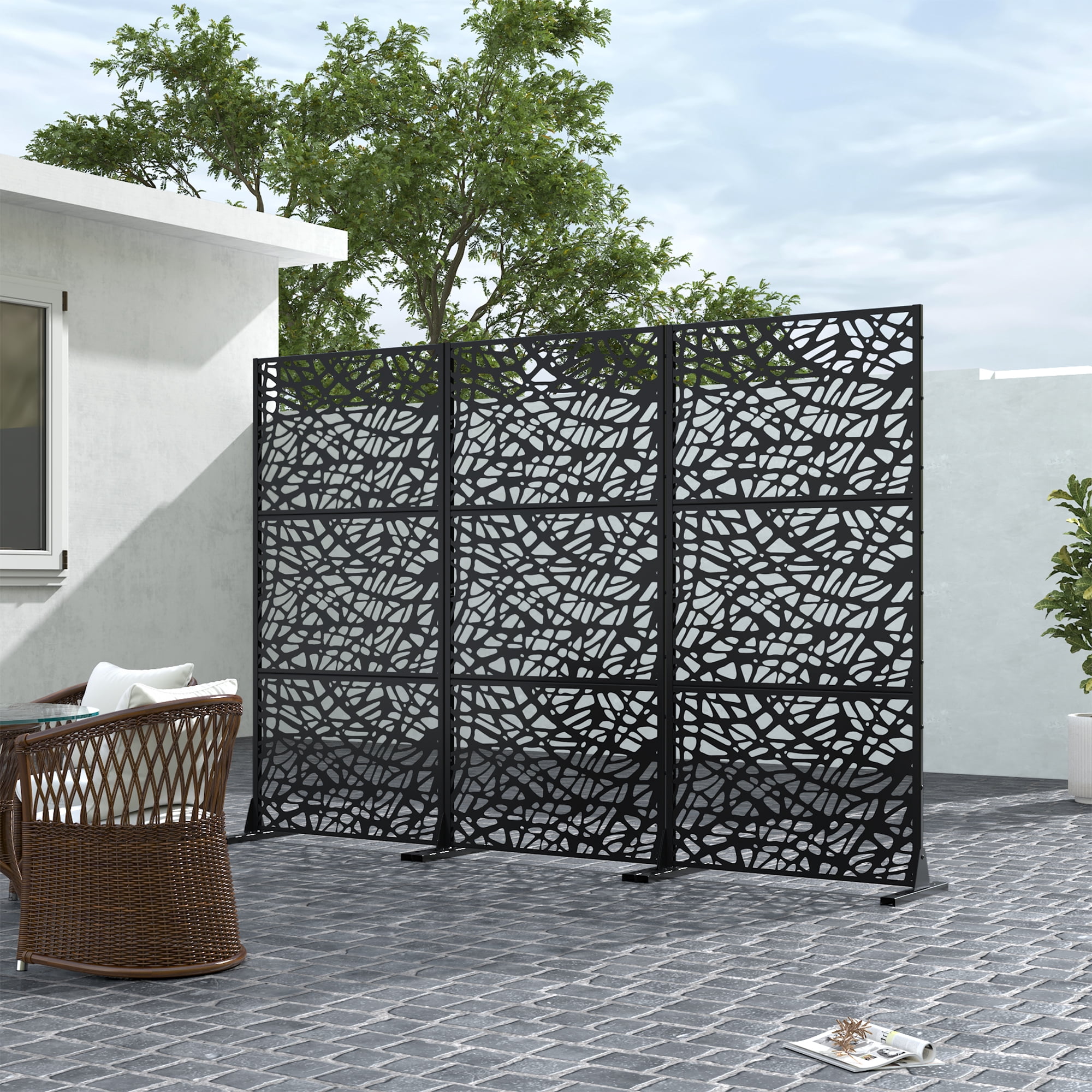 MAYEERTY 72x35 Black Outdoor Natural Privacy Panel Screen, 3 Piece Set Natural Folding Divider for Backyard and Garden