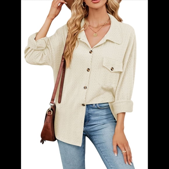 Blusas Informales de Larga Extragrandes con Botones y Cuello Halter para Mujer Albaricoque L