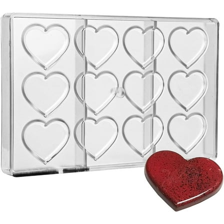 Greyas CM 3839 Luis Amado Clear Polycarbonate Chocolate Mold Candy Mould with 12 Low-Heart Cavities, Each 53mm x 44.9mm x 5.4mm High
