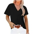 thumbnail image 1 of Birdeem Mode Femmes Décontracté Uni Chandail à Enfiler Col en V Manches Courtes T-Shirt Hauts Blouse, 1 of 5