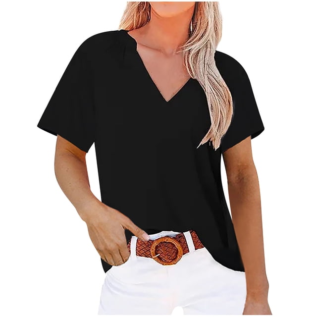 Birdeem Mode Femmes Décontracté Uni Chandail à Enfiler Col en V Manches Courtes T-Shirt Hauts Blouse