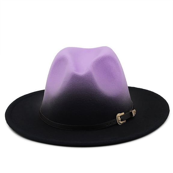 Avaner Gradient Color Fedora Brim Felt Hat for Men Women: Vintage Wide Brim Panama Jazz Cap with Belt Buckle for Party
