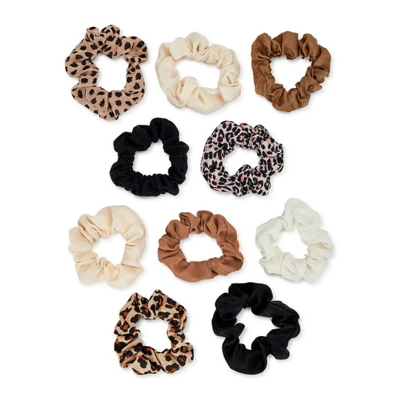 Time and Tru Women's Animal Hair Ties, 10-Pack, Tan