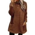 thumbnail image 1 of LUXUR Women Fuzzy Fleece T Shirt Loose Work Tops Coffee M, 1 of 2