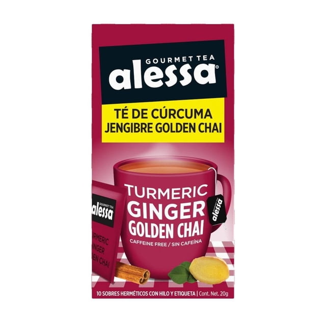 Té gourmet Alessa cúrcuma jengibre golden chai 10 sobres de 2 g c/u
