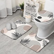Brown Boho Geometric and Plant Pattern Bathroom Rugs Sets 3 Piece,Toilet Cover Set,Absorbent Non Slip Bathroom Mats Sets with U-Shaped Contour Rug Toilet Rug Set