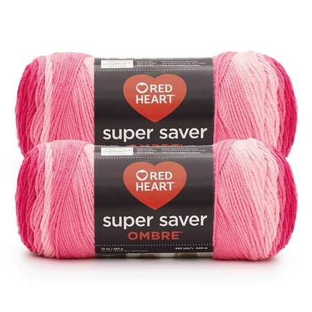 Red Heart® Super Saver Ombre™ #4 Worsted Acrylic Yarn, Jazzy 10oz/283g #482 Yards (2 Pack)