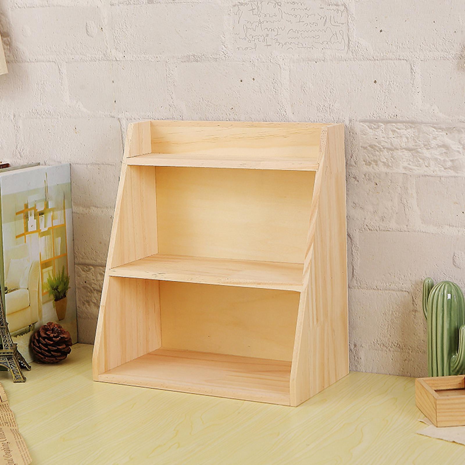 Wood Storage Shelves 3 Tier Durable Makeup Holder Practical Desk Organizer Office Desk Wooden Organizer Stationery Box for Tabletop Drawer