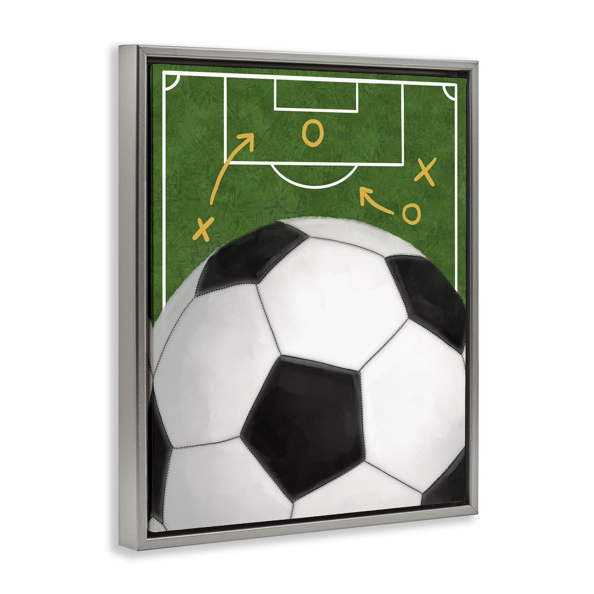 Stupell Industries Soccer Field & Ball Gray Framed Floater Canvas Wall Art, design by Jennifer Stith