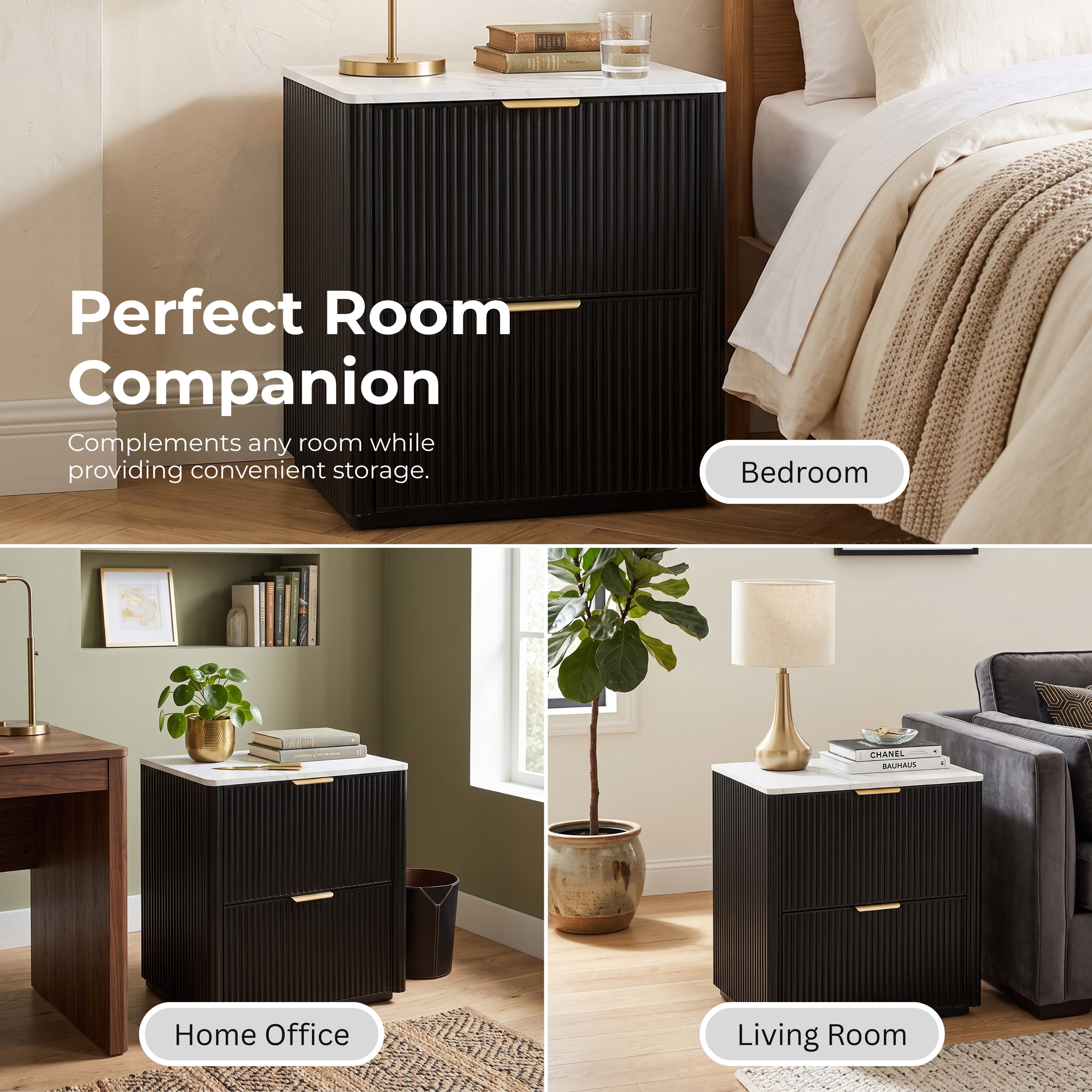 Furniture of America Zerik Modern Wood 2-Drawer Nightstand, Black