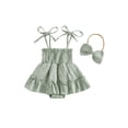 thumbnail image 1 of Baby Solid Color Sleeveless Ruffle Romper Dress with Headband, 1 of 7