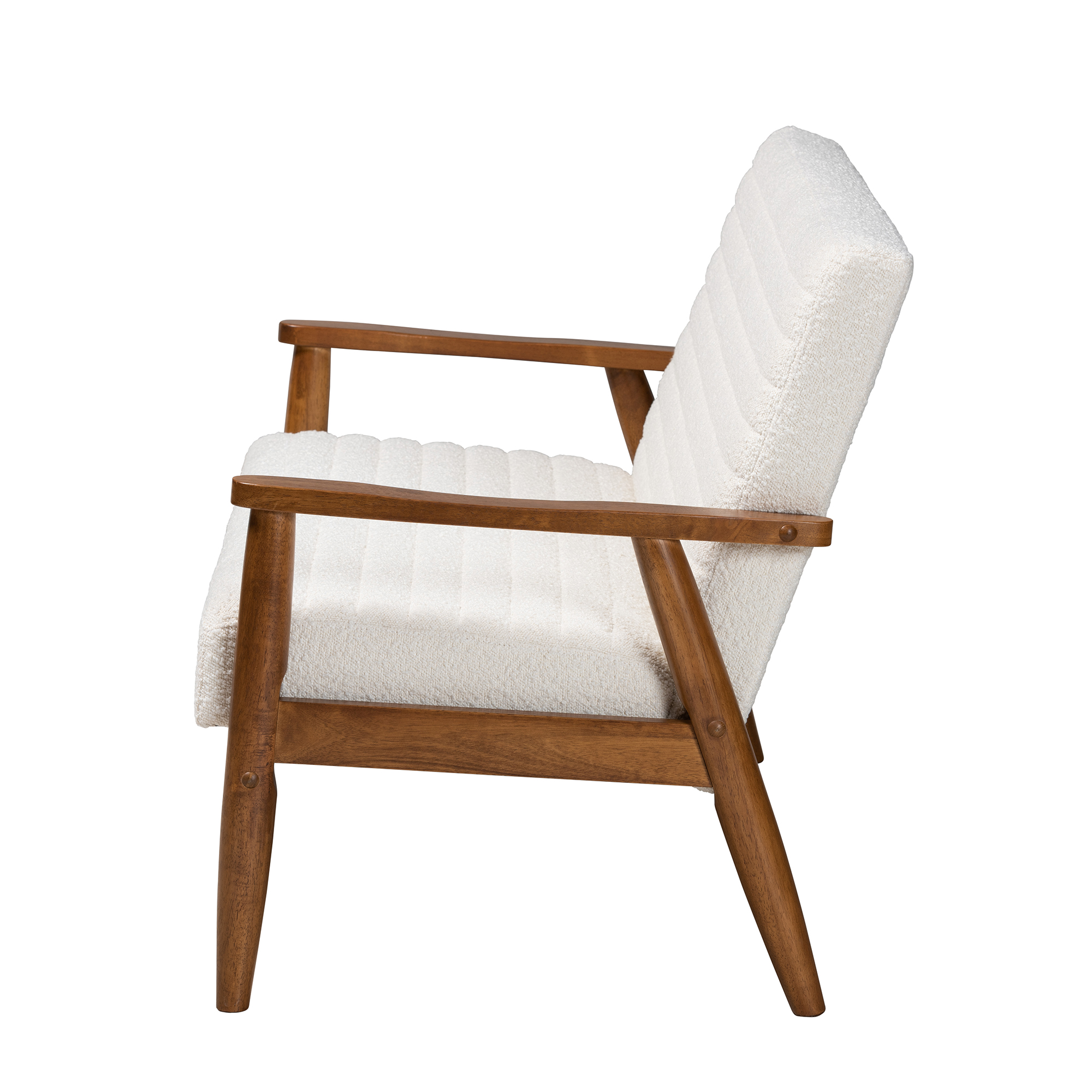 Baxton Studio Stratton Mid-Century Modern Cream Boucle Fabric and Walnut Brown Finished Wood Loveseat