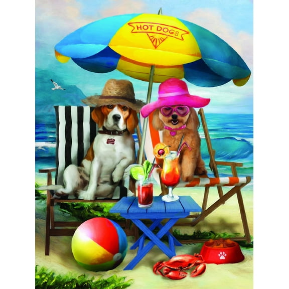 SUNSOUT INC - Beach Dogs - 300 pc Jigsaw Puzzle by Artist: Tom Wood - Finished Size 18" x 24" - MPN# 28884