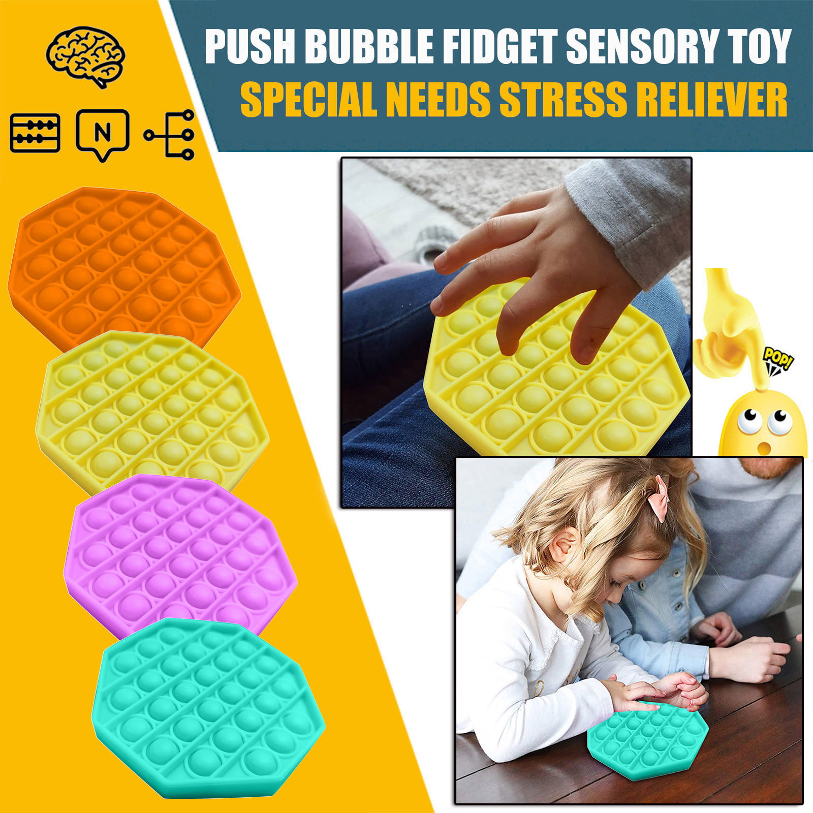 Finger Push Pop Fidget Kids Toy Bubble Special Needs Silent Sensory Autism 