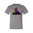 thumbnail image 2 of Neon Retro Rainbow DJ MC Hip Hop Cat | Mens Cat Lover Graphic T-Shirt, Heather Grey, Small, 2 of 4