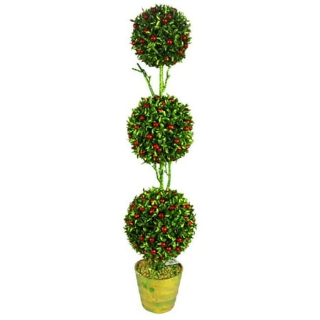 3 Ball Topiary Admired by Nature ABN4X003-GRNRD Artificial 32 in. Christmas Glitter 3 Ball Topiary Plant in Green ()