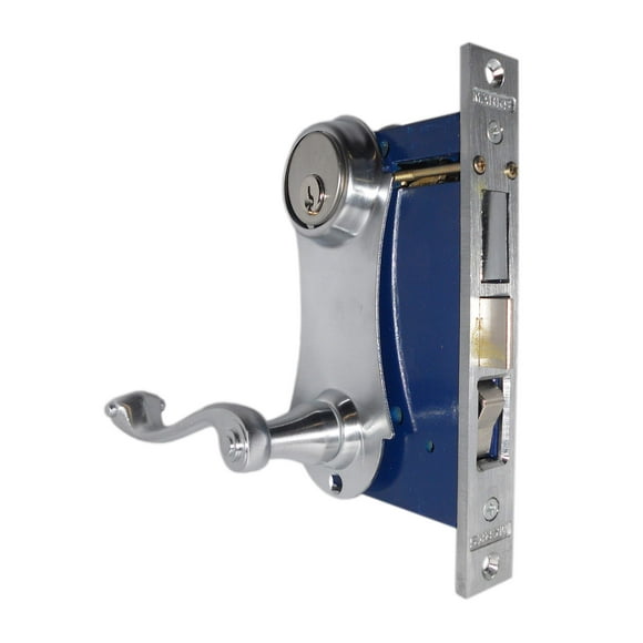 Marks 9215AC/26D-W Left Hand Reverse Satin Chrome Double Cylinder Entry Uni-Lock Lever/Plate Mortise Lockset for Iron Gate Doors