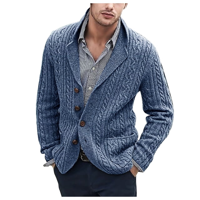 Dvkptbk Sweater Man Fashion Long Sleeve Wool Sweater Wool Sweater Button Pocket Knit Tops Clothes on Clearance