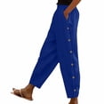 thumbnail image 1 of Ladies Casual Pants Buttons Solid High Waisted Wide Leg Drawstring Elastic With Pockets Women Wide Leg Pants Blue L, 1 of 4
