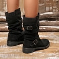 thumbnail image 6 of Women Buckle Strap Ruched Mid Calf Boots Faux Suede Solid Color Round Toe Block Mid Heel Winter Casual Boots Indoor Outdoor Daily Wear US Size 5 To 9 Black, 6 of 8
