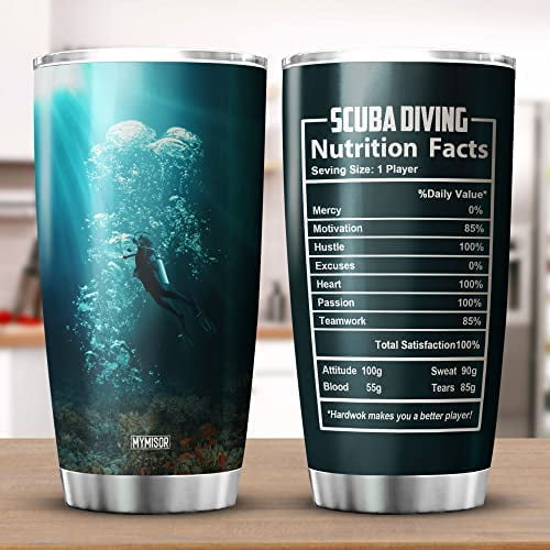 Athenstics Scuba Diving Tumbler 20oz Nutrition Facts Mug Insulated Underwater Sport Themed Gifts For Frogman Divemaster Diver Gift For Women Stainless Steel Coffee Cup Swimming Ocean