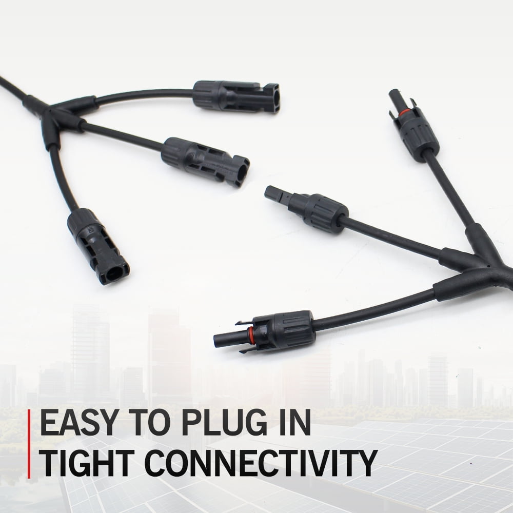 MAKERELE Solar Y Branch Connectors 1000V DC 1 to 3 Solar Panel Parallel Connectors,IP67 Waterpoof, FMMM+MFFF(2 Pairs)