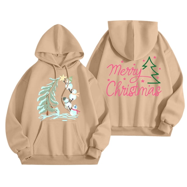 WILLBEST Sudadera Larga para Mujer Merry Christmas Hoodie For Women Funny Christmas Graphic Pullover Tops Xmas T Shirt Casual Long Sleeve Hoodie 779 Grande