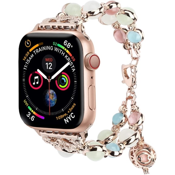 XiHAMA Compatible with Apple Watch Band 38mm 40mm 41mm 42mm 44mm 45mm 49mm Series 9 8 7 6 5 4 3 2 1&SE, Adjustable Wristband Handmade Night Luminous Pearl iWatch Bracelet with Essential Oil for Women