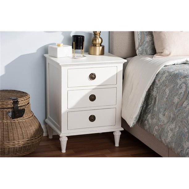 Baxton Studio Venezia French Inspired Rustic Whitewash Wood 3 Drawer Nightstand Walmart Com Walmart Com