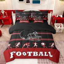 jejeloiu Boys Ball Game 7-Piece Twin Bedding Sets,American Rugby Sport Bedding Comforter Set,Black Football Helmet Sheet Sets For Boys Kids,Microfiber Bedroom Decor Reversible