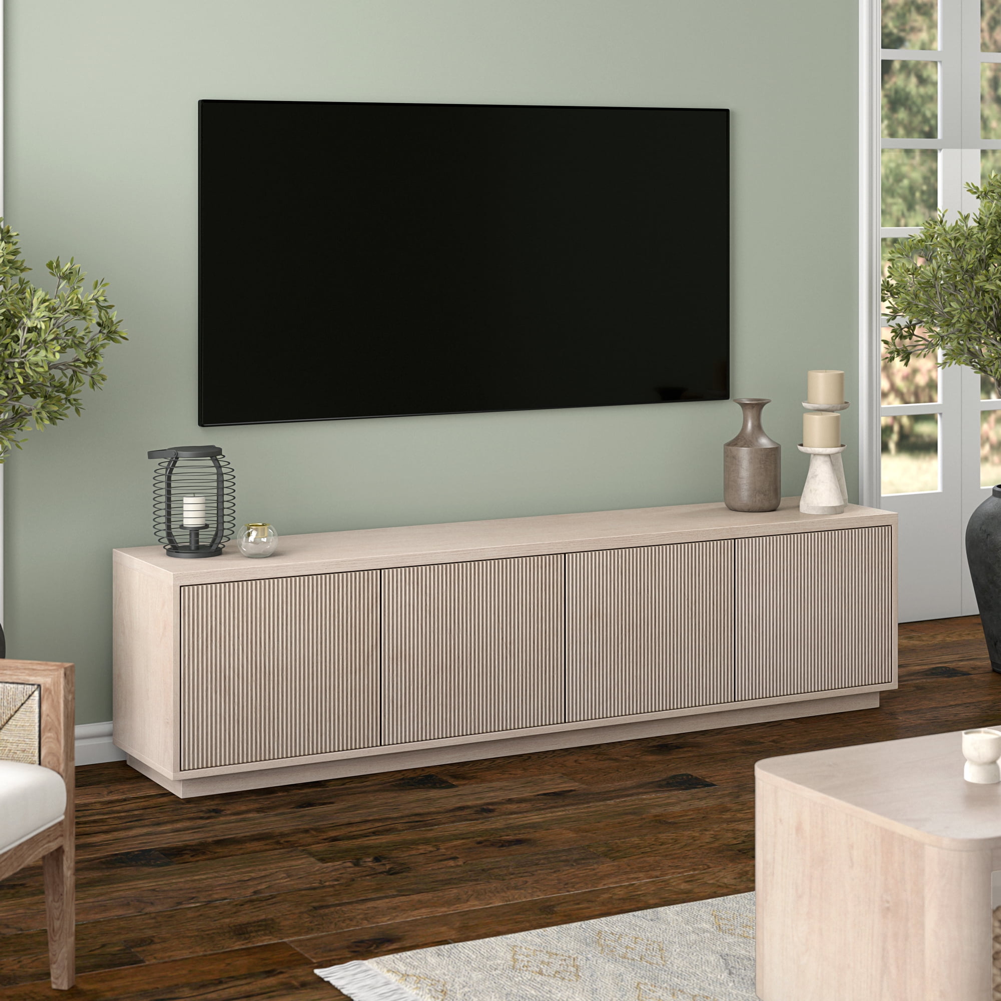Hanson Rectangular TV Stand for TV's up to 85" in Alder White