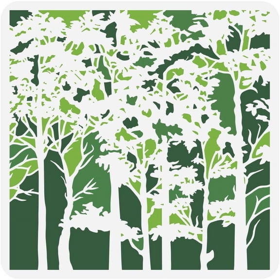 Tree Canopy Painting Stencil 11.8x11.8 Inch Reusable Forest Pattern Template - Large Square PET Plastic Stencil for Wall Art Wood Signs Nature-Themed Home Decor DIY Projects