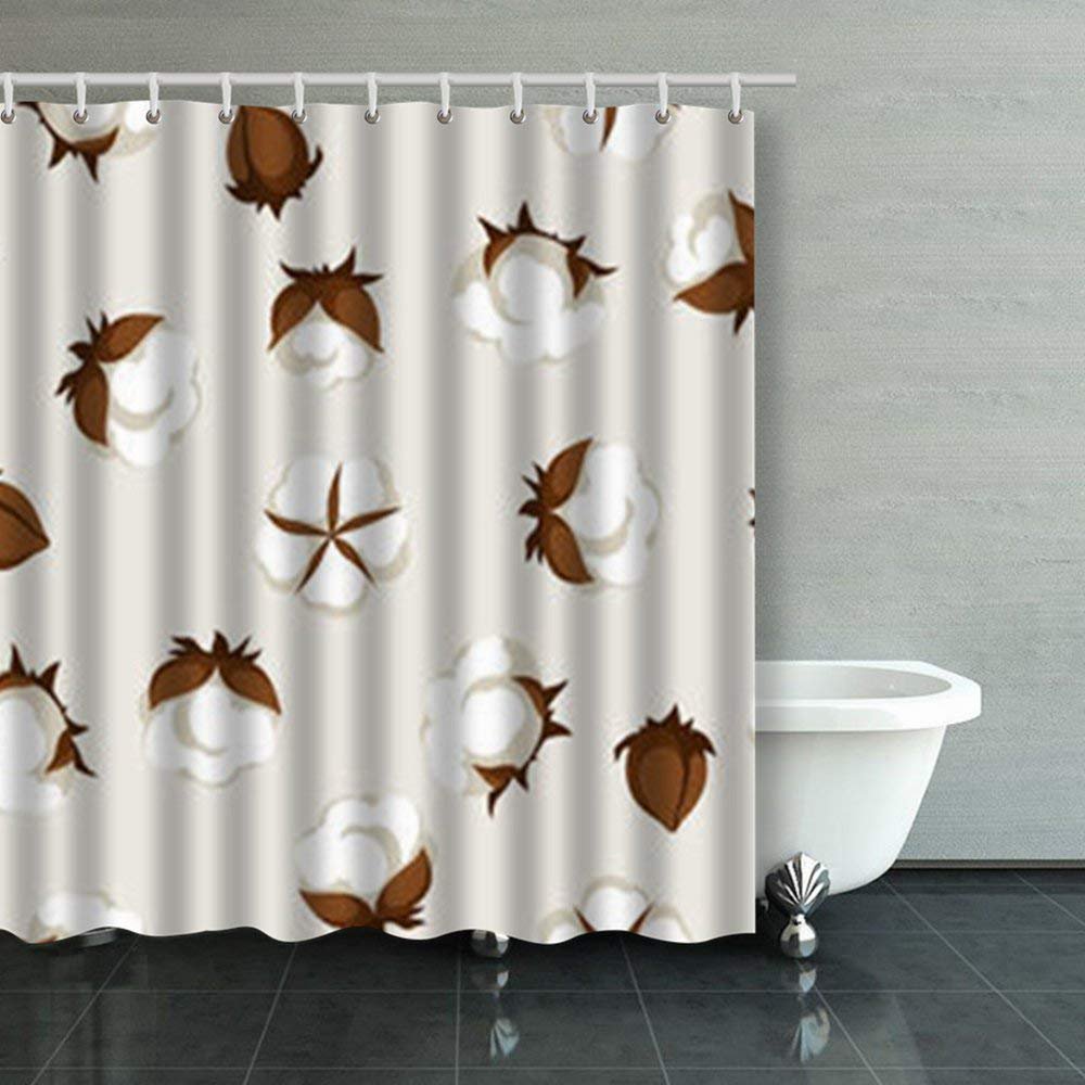 BPBOP Seamless Pattern Cotton Bolls Stylized Illustration Shower Curtains Bathroom Curtain 66x72
