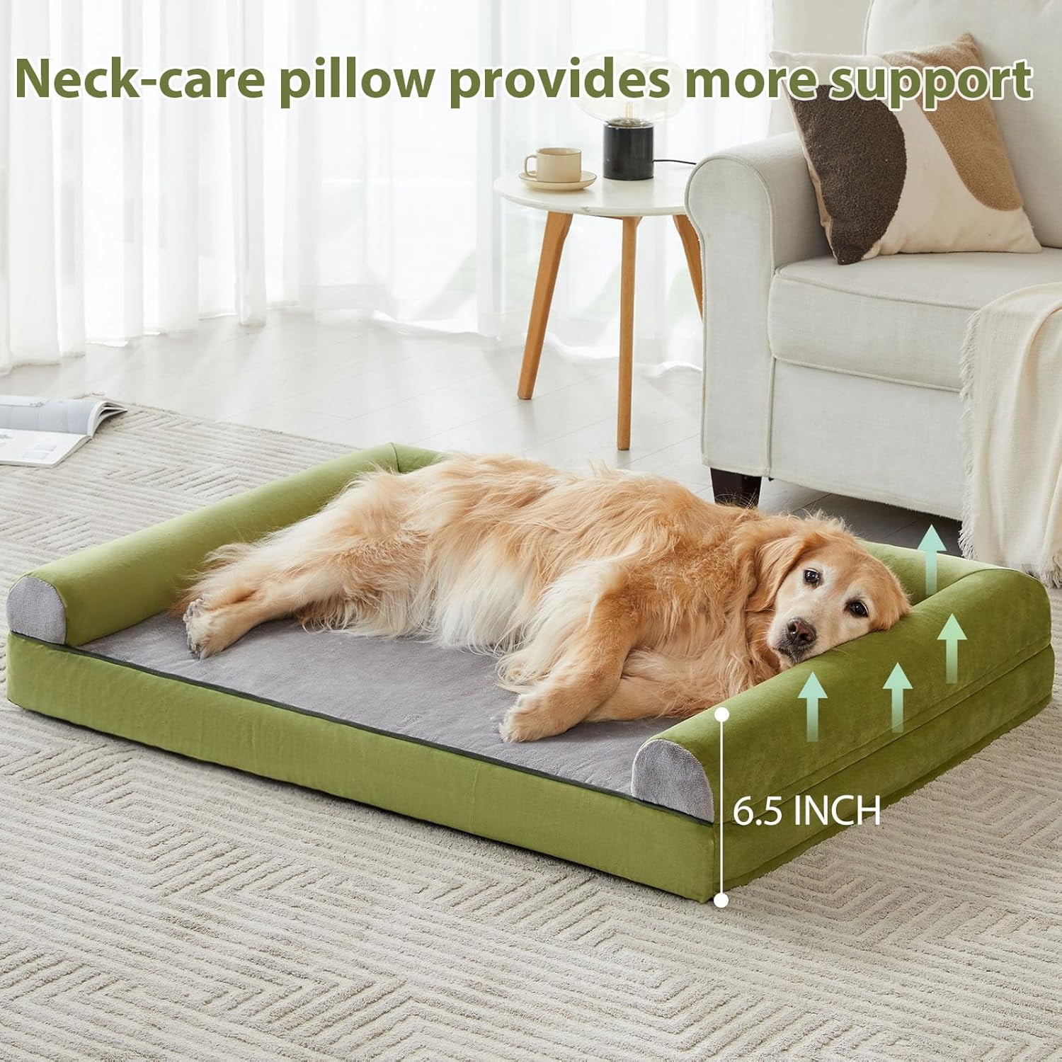 Washable Dog Beds for Large Dogs, Orthopedic Dog Bed Large, Big Dog Couch Bed with Removable Washable Cover, Waterproof Lining and Nonskid Bottom, Egg-Crate Foam Pet Sofa Bed for Sleeping
