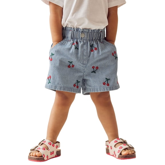 lnmuld Summer Shorts Girls Summer Casual Denim Shorts with Cherry Print Elastic Waistband for Comfortable Outdoor Play Size:7-8 Years