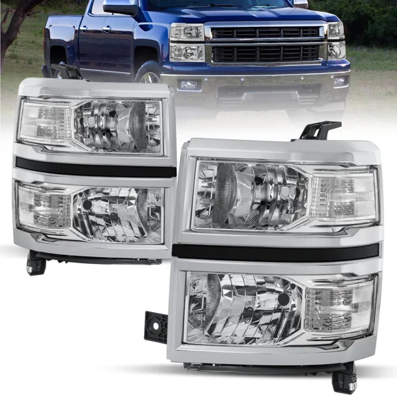 MOSTPLUS 2X Chrome Housing Headlights Assemblys for 2014-2015 Chevrolet Silverado 1500
