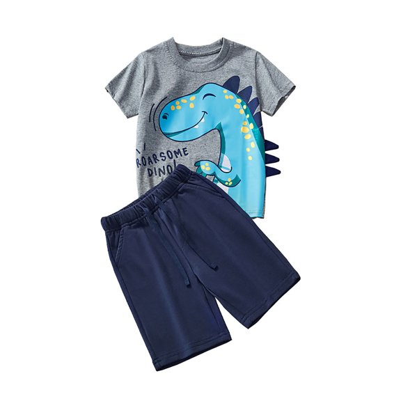 Boys Outfits 2 Piece Dinosaur Print Short Sleeve Crew Neck T-Shirt Top And Shorts Daily Wear Baby Boys' Clothing Sets Size 2-3 Years
